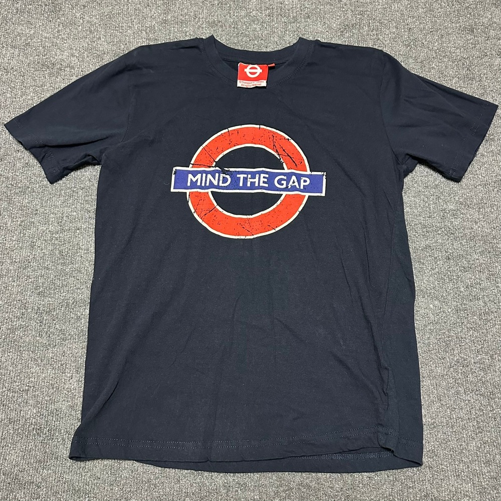 London Underground Mind The Gap Navy Blue Graphic T-Shirt Mens Large GWCC